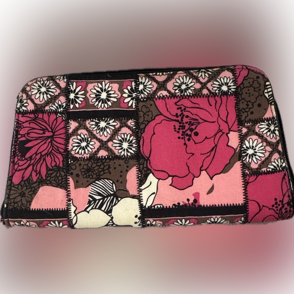 Vera Bradley Mocha Rouge Wristlet Purse Wallet Pink and Brown Floral
